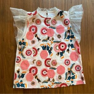 THML Cream Sheer Ruffle Top